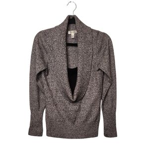 Dressbarn Women's Black Gray White Long Sleeve Tweed Print Cowl Sweater Size S